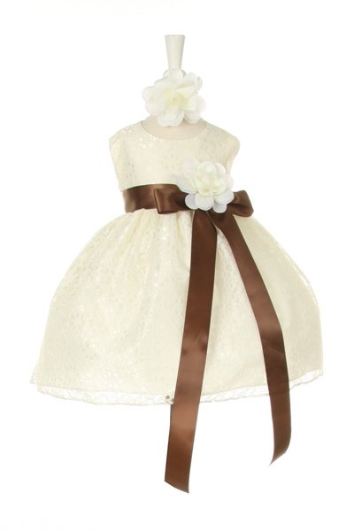 ivory dress with brown sash